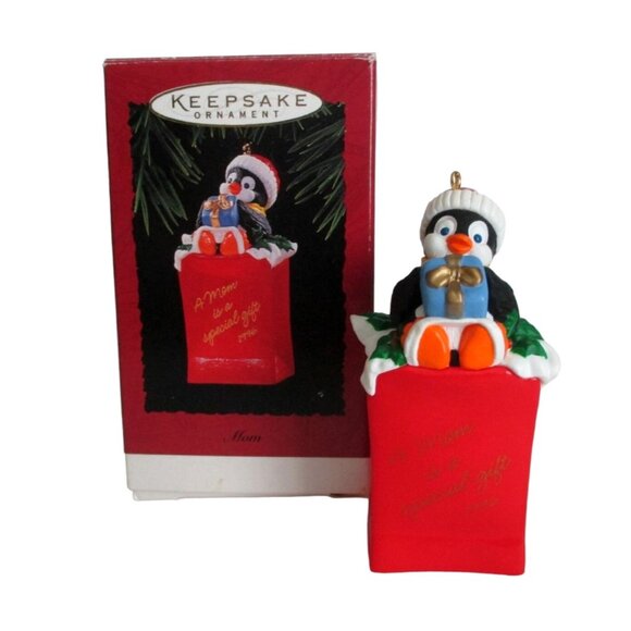 Vintage Hallmark Penguin Christmas Ornament 1996 A Mom is a Special Gift - Picture 1 of 6